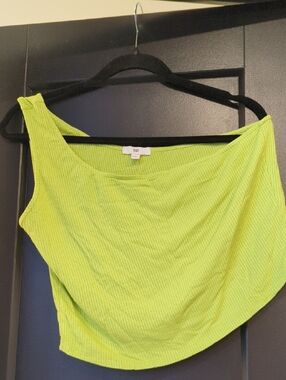 bp One-Shoulder Ribbed Crop Top in Neon Green